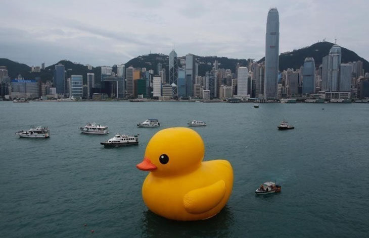 A massive rubber ducky designed by Dutch artist Florentijn Hofman.
