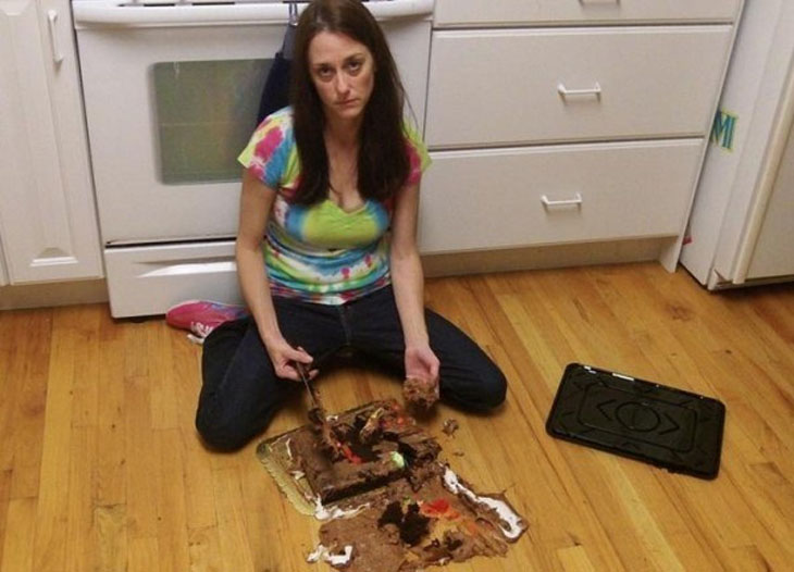 This unhappy woman who just baked a cake for her hubby.