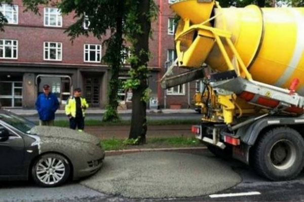 The cement truck that got a little too excited.