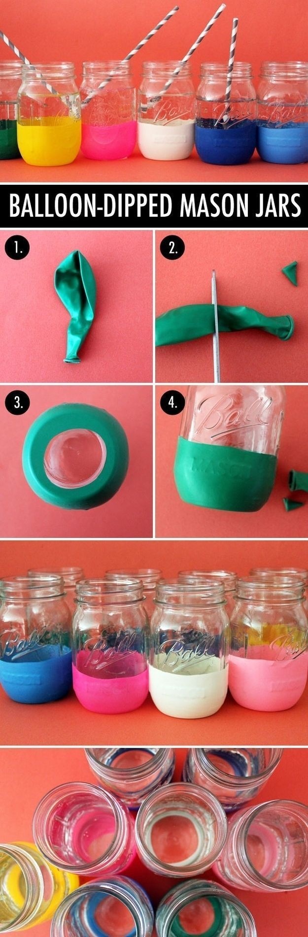 Having a party? Put out balloon-dipped mason jars.