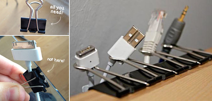 Use paper clips to help separate/organize all your wires and cables.