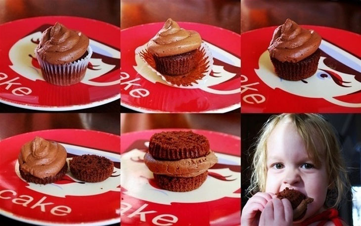 Eating cupcakes the correct way.