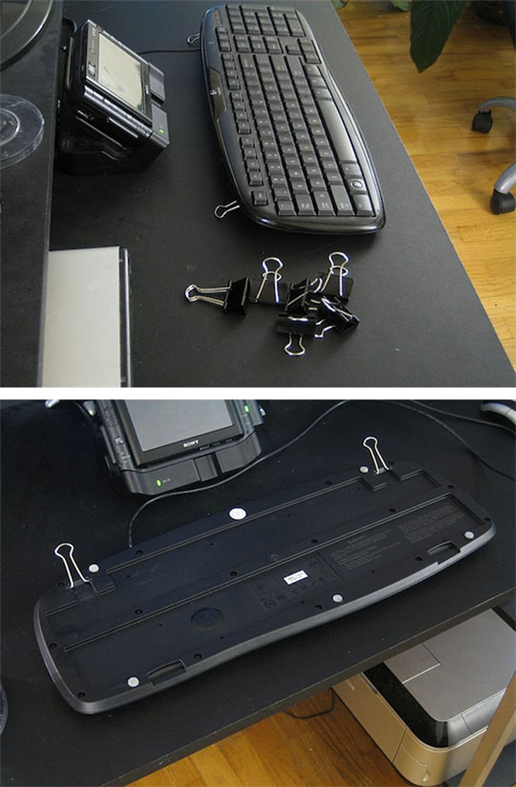 Use binder clips to fix broken keyboard feet.