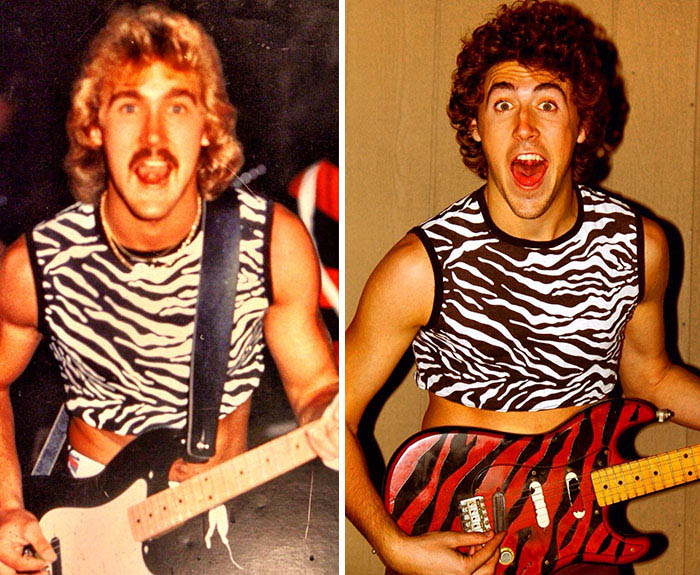 Thirty Years Apart. My Dad Age 21, Me Age 22. Same Shirt, Same Guitar
