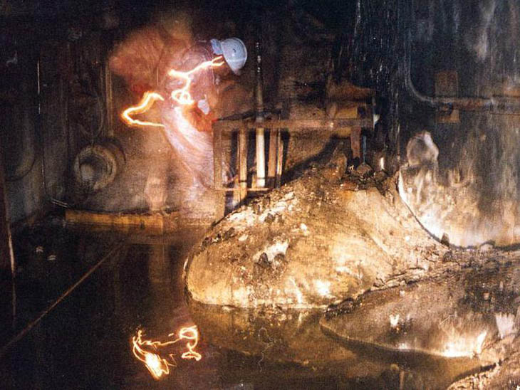The molten radioactive core after the Chernobyl accident.