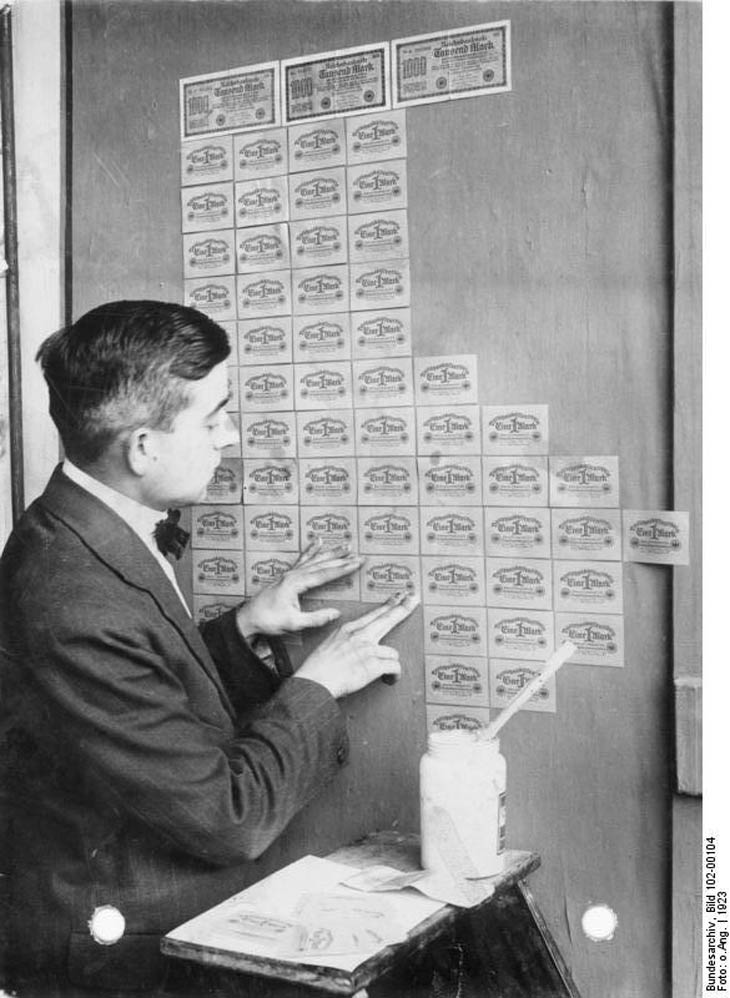 Using banknotes as wallpaper during Hyperinflation, Germany 1923