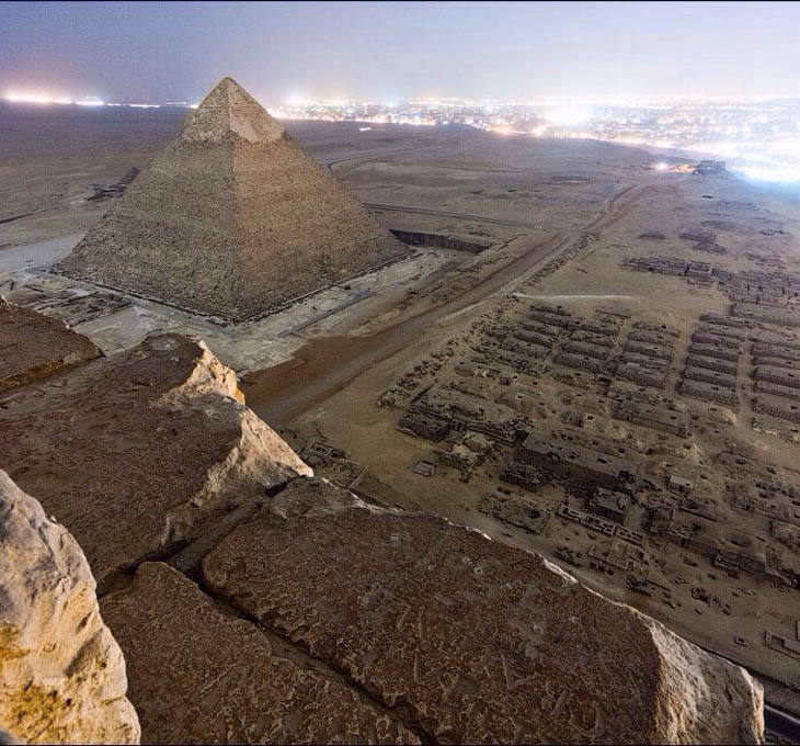 An illegal picture atop the Giza pyramids in Egypt