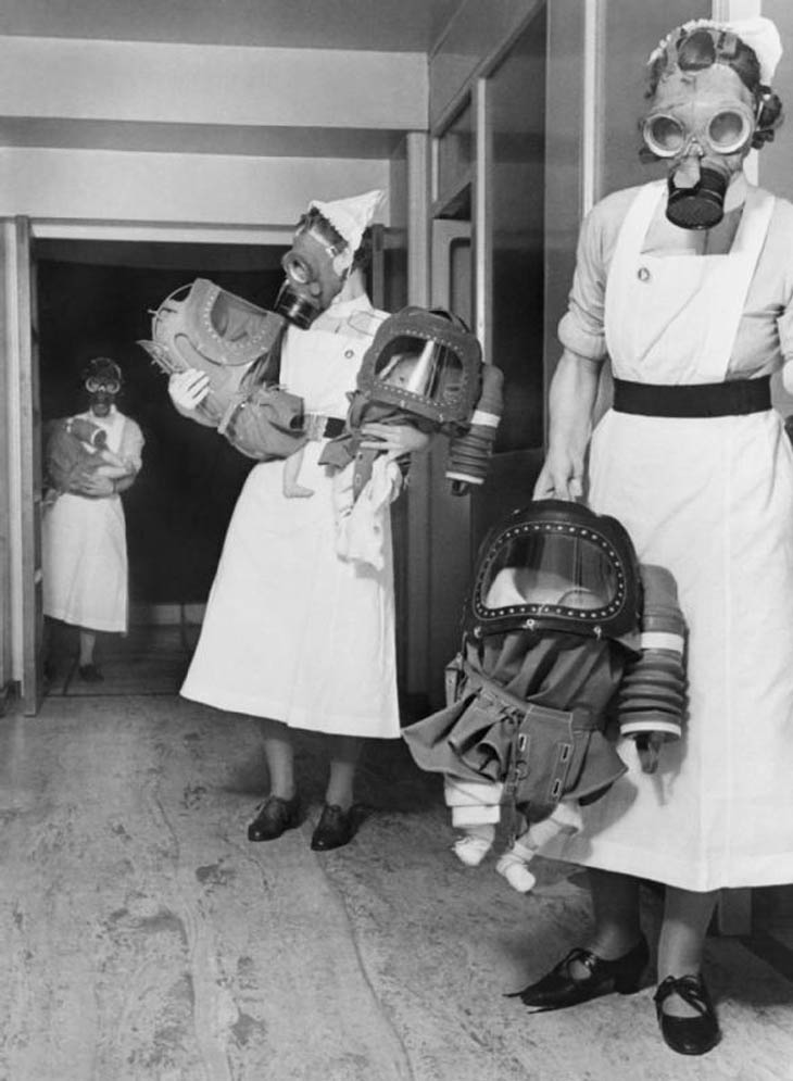 Gas masks for babies tested at an English hospital, 1940