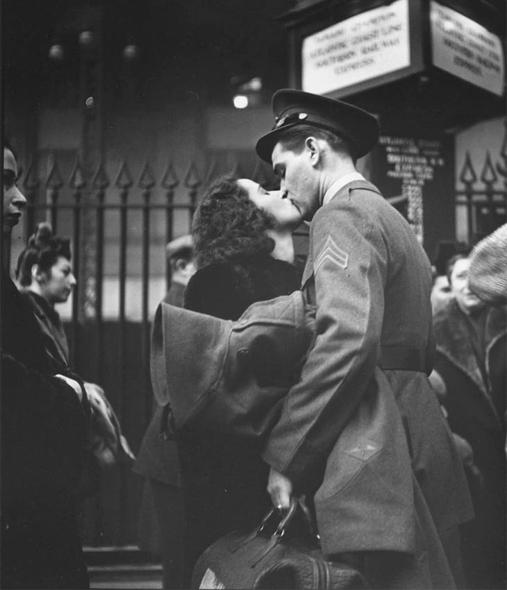 Couple In Penn Station Sharing Farewell Kiss Before He Ships Off To War, 1943