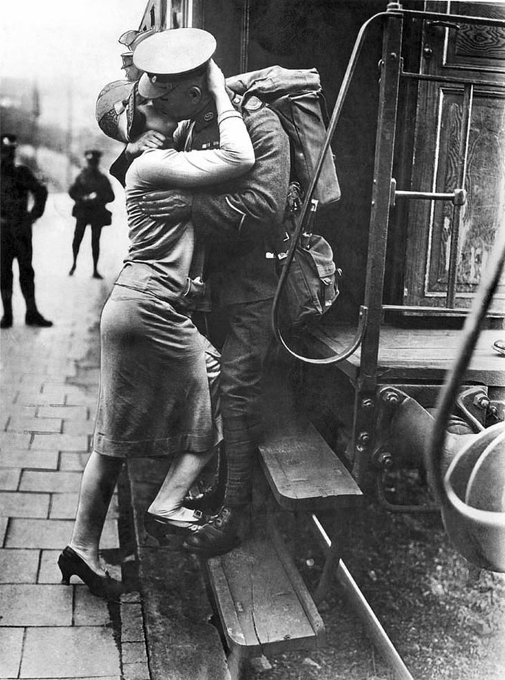 A British Tommie Bestows A Last Kiss Upon His Rhineland Sweetheart