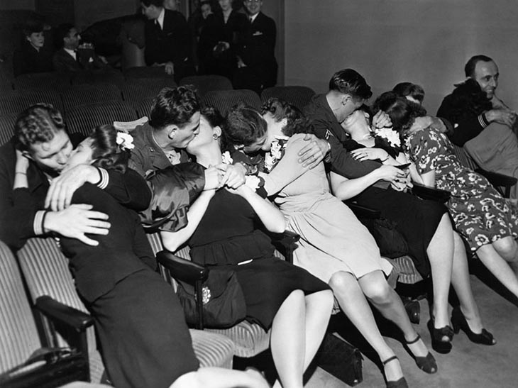 Husbands Kiss Their Wives After Coming Back From War, 1940s